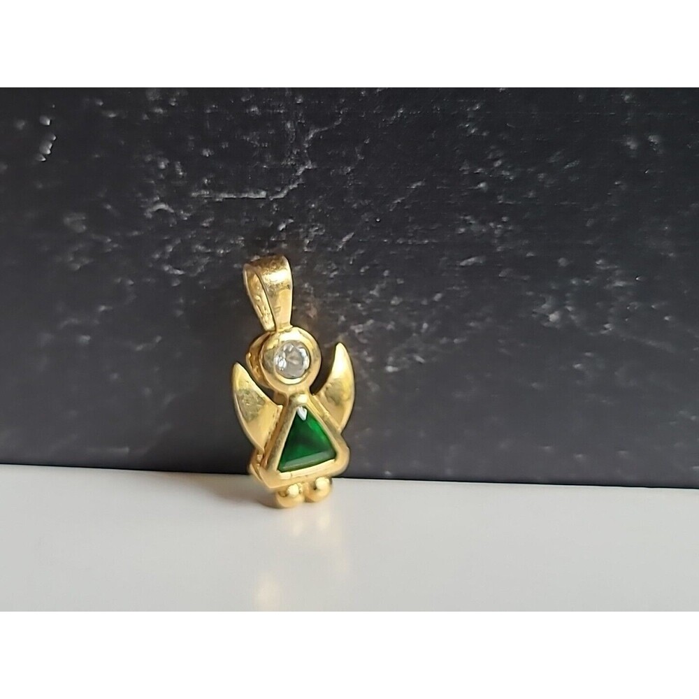 Gold 925 Sterling Silver Cubic Zirconia Angel Shaped Pendant Vintage